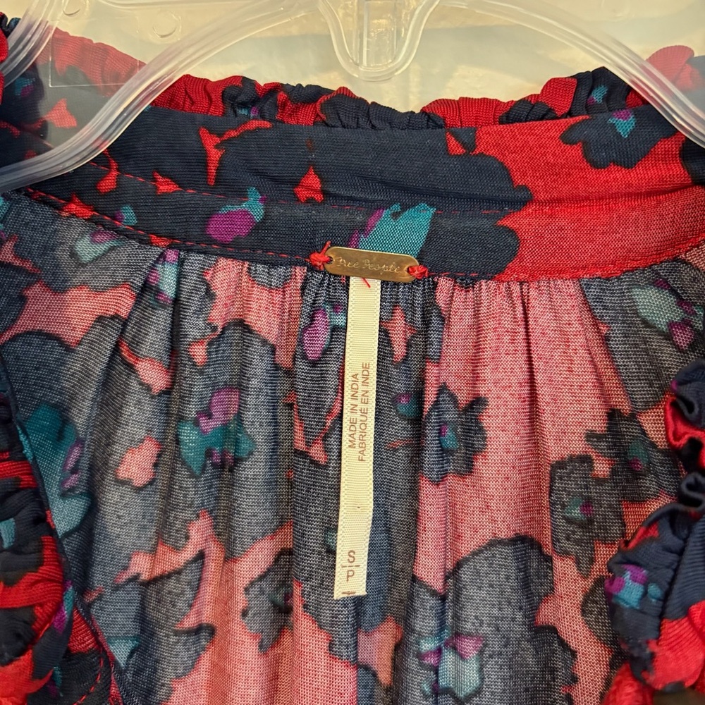 Free People Love Letter Red and Blue Floral Tunic Dress - Picture 3 of 7